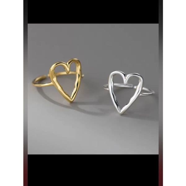 The Gold Wired Oversized heart ring in 925 silver and 14k plating - Thumbnail 4