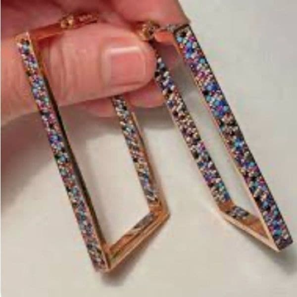 Statement yellow gold plated vintage rectangular earrings in 925 silver - Image 1