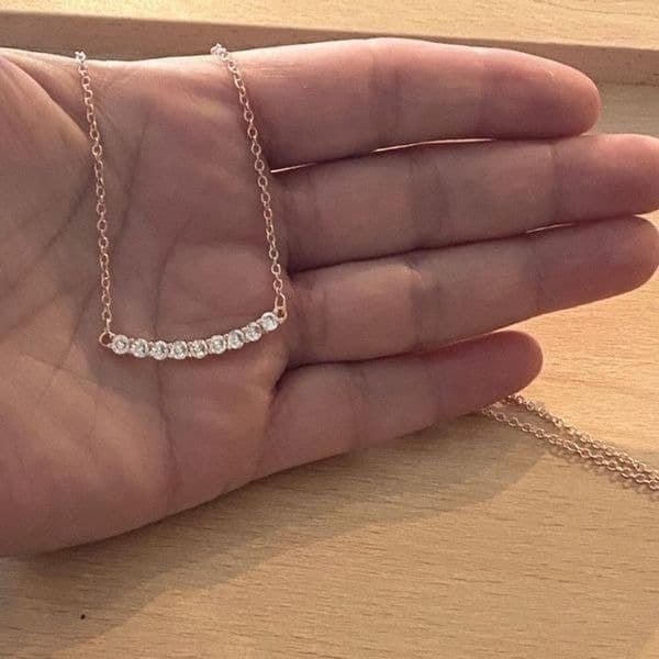 The Sweetest Rose Gold Plated white Sapphire Bar necklace - Thumbnail 2