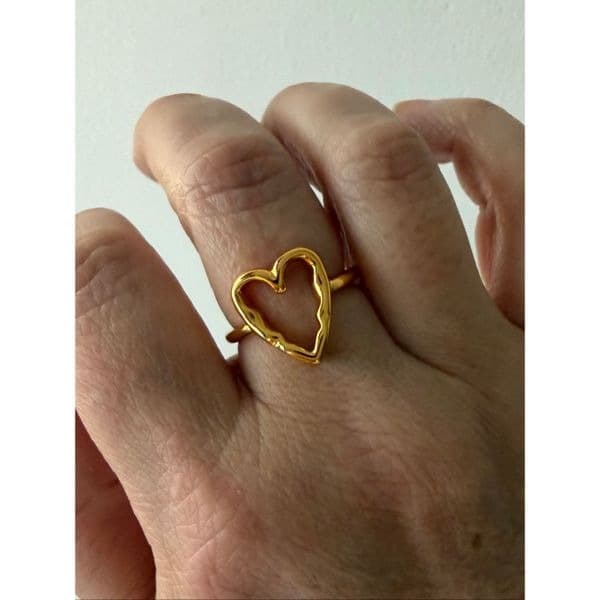 The Gold Wired Oversized heart ring in 925 silver and 14k plating - Thumbnail 2