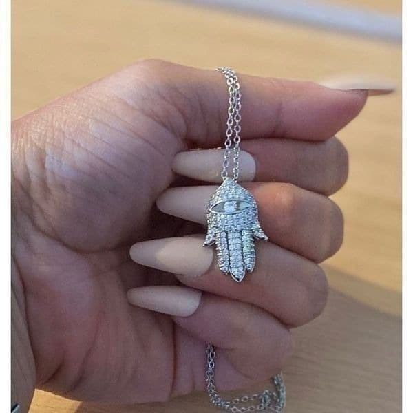 The Bling Hand White Sapphire & 925 Silver Hamsa necklace - Thumbnail 5