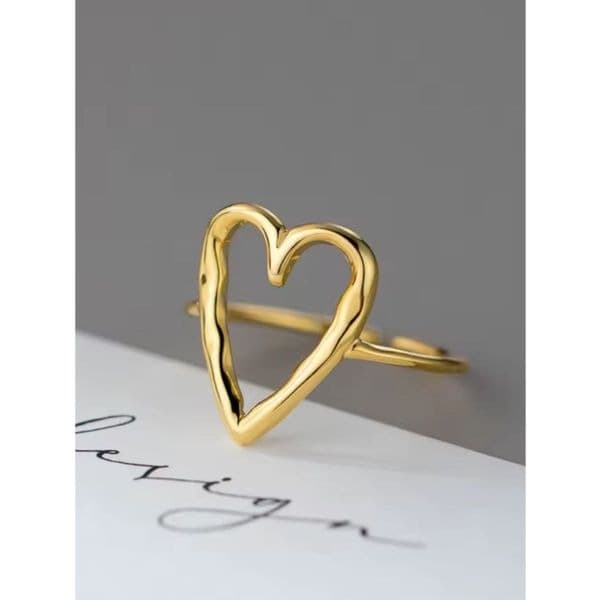 The Gold Wired Oversized heart ring in 925 silver and 14k plating - Thumbnail 3