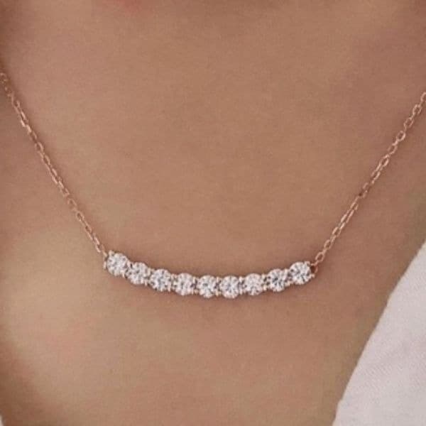 The Sweetest Rose Gold Plated white Sapphire Bar necklace - Thumbnail 3