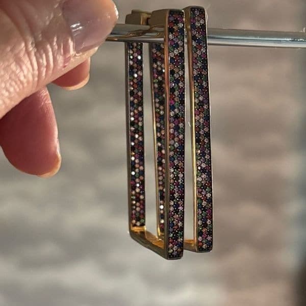 Statement yellow gold plated vintage rectangular earrings in 925 silver - Thumbnail 8