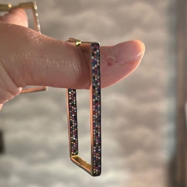Statement yellow gold plated vintage rectangular earrings in 925 silver - Thumbnail 2