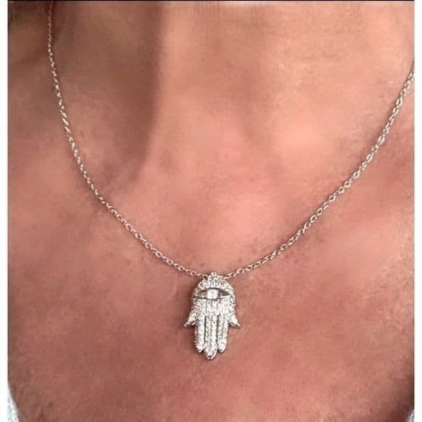 The Bling Hand White Sapphire & 925 Silver Hamsa necklace - Thumbnail 3
