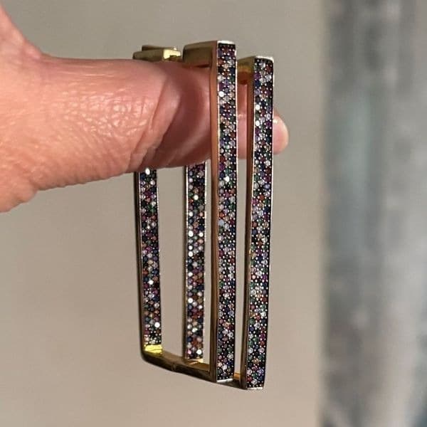 Statement yellow gold plated vintage rectangular earrings in 925 silver - Thumbnail 4