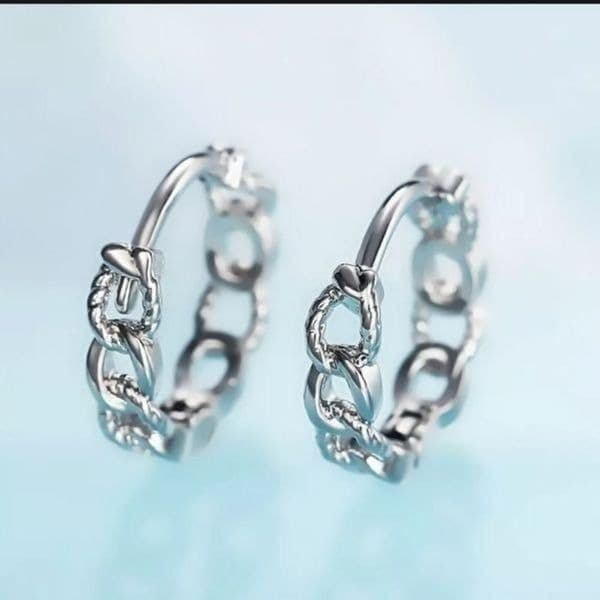 The Mini Chain Hoop dainty 925 silver huggie, hoop earrings. - Image 1