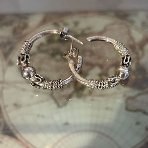 Vintage Silver 3/4 hoop earrings made in Mexico - Thumbnail 6