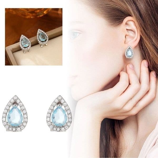 Blue Topaz Tear Drop hinge closure silver earrings - Thumbnail 9