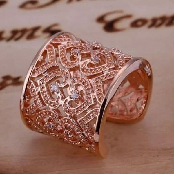 The Paris in Rose Golf crystal accented heart cuff open ring - Thumbnail 5