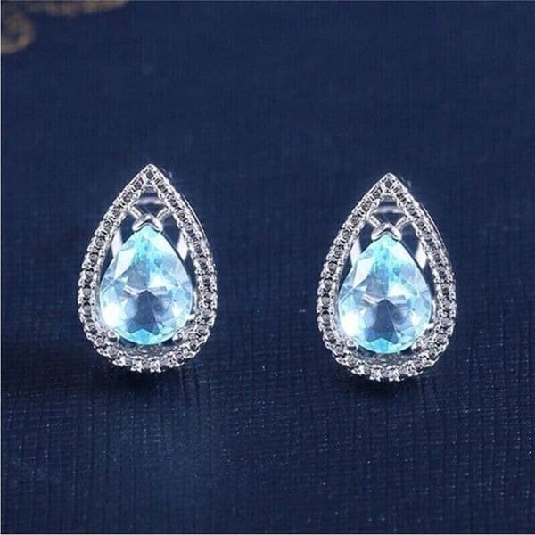Blue Topaz Tear Drop hinge closure silver earrings - Thumbnail 5