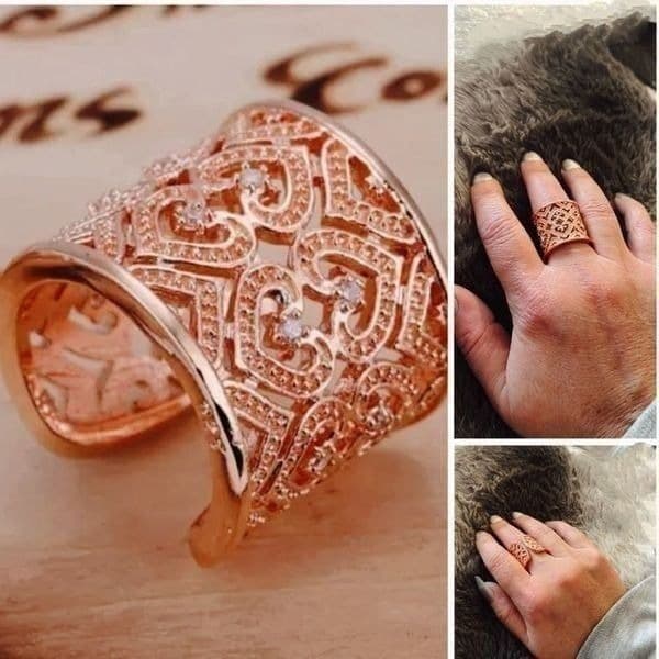 The Paris in Rose Golf crystal accented heart cuff open ring - Image 1