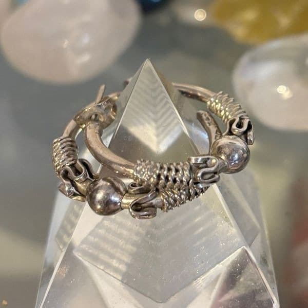 Vintage Silver 3/4 hoop earrings made in Mexico - Thumbnail 7