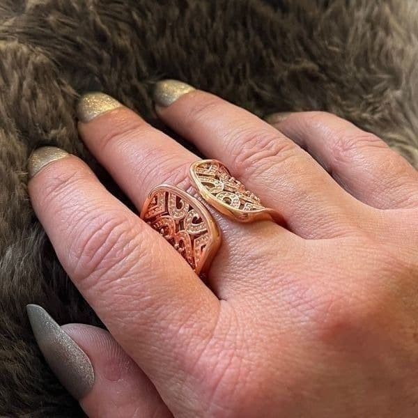 The Paris in Rose Golf crystal accented heart cuff open ring - Thumbnail 6