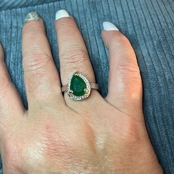 The Tears of Green Cabochon statement ring silver size 6 - Thumbnail 2