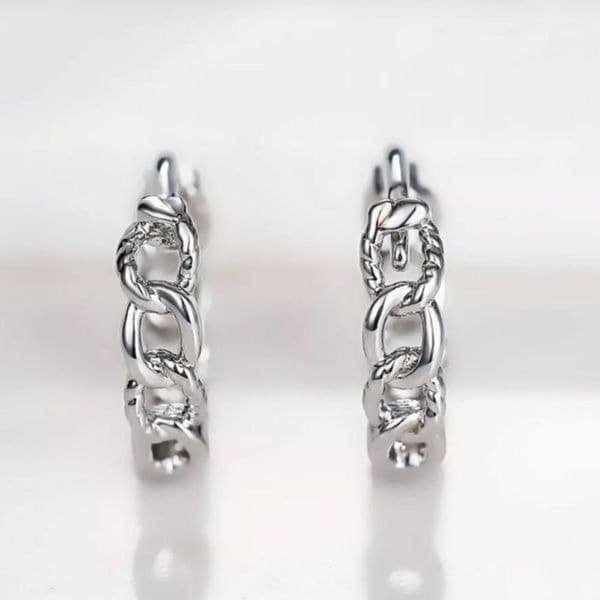 The Mini Chain Hoop dainty 925 silver huggie, hoop earrings. - Thumbnail 5