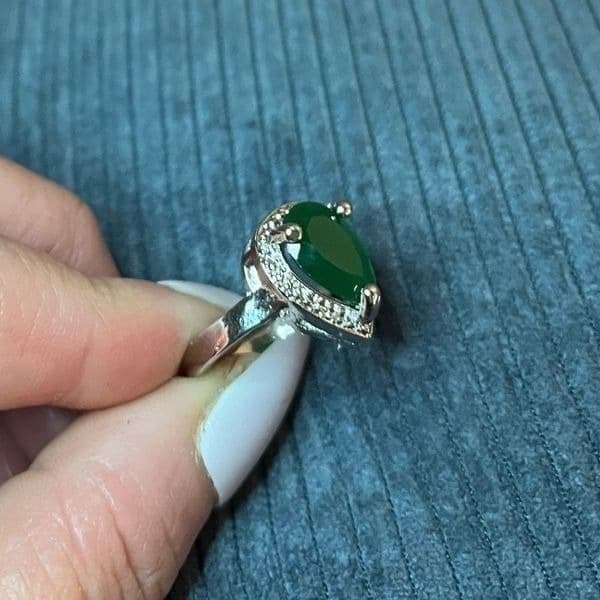 The Tears of Green Cabochon statement ring silver size 6 - Thumbnail 7