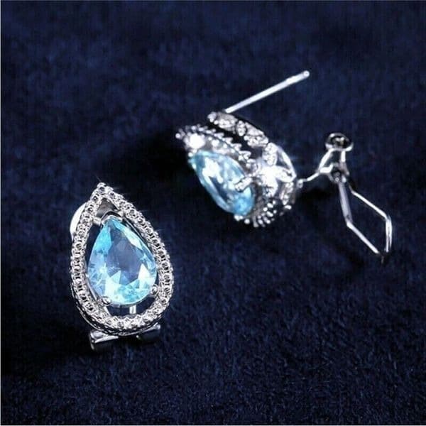Blue Topaz Tear Drop hinge closure silver earrings - Thumbnail 4