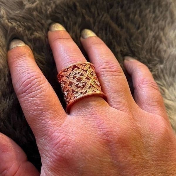 The Paris in Rose Golf crystal accented heart cuff open ring - Thumbnail 3