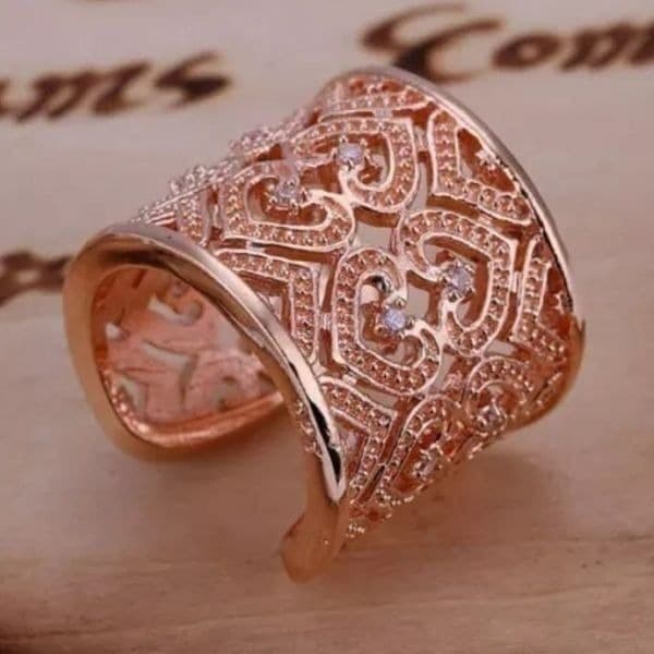 The Paris in Rose Golf crystal accented heart cuff open ring - Thumbnail 9