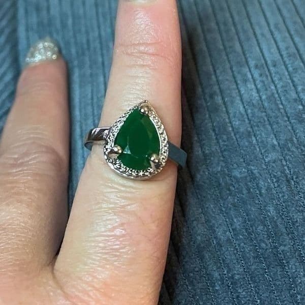 The Tears of Green Cabochon statement ring silver size 6 - Thumbnail 5