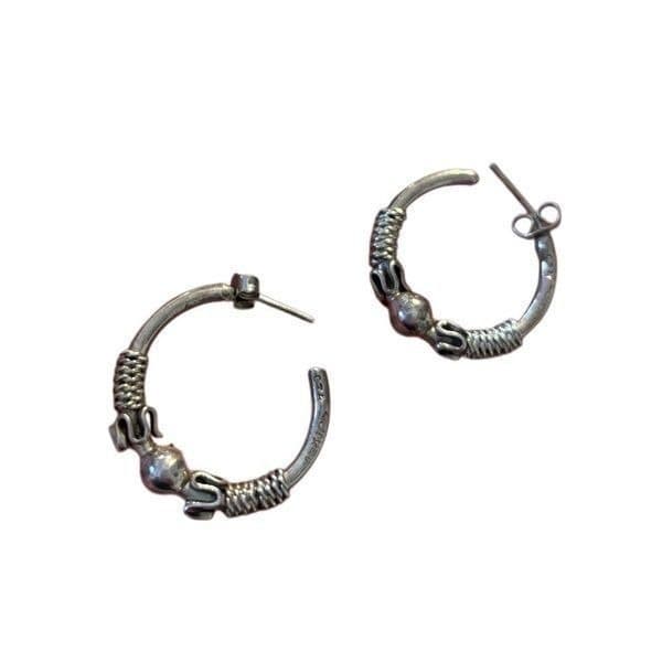 Vintage Silver 3/4 hoop earrings made in Mexico - Thumbnail 2