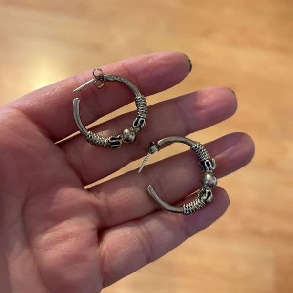 Vintage Silver 3/4 hoop earrings made in Mexico - Thumbnail 4