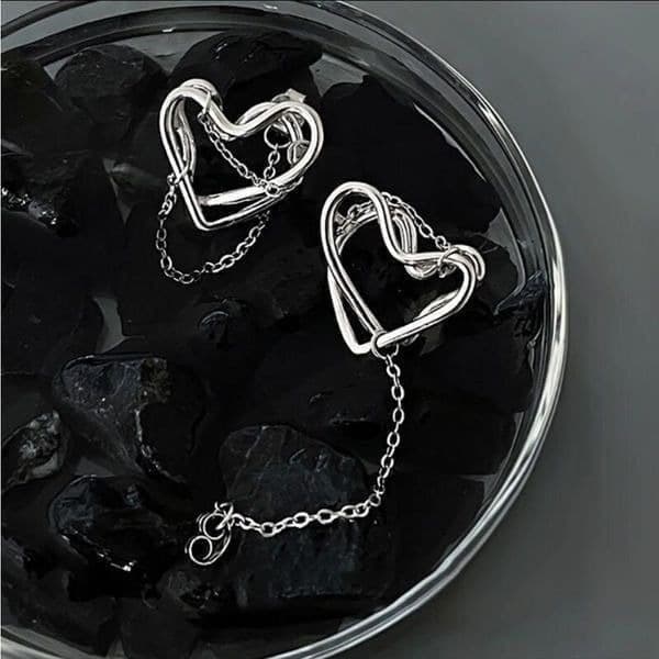 The Chain My Heart earrings with chain attached posts in 925 silver. - Image 1