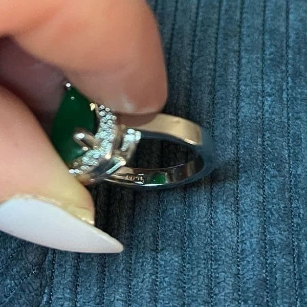 The Tears of Green Cabochon statement ring silver size 6 - Thumbnail 4