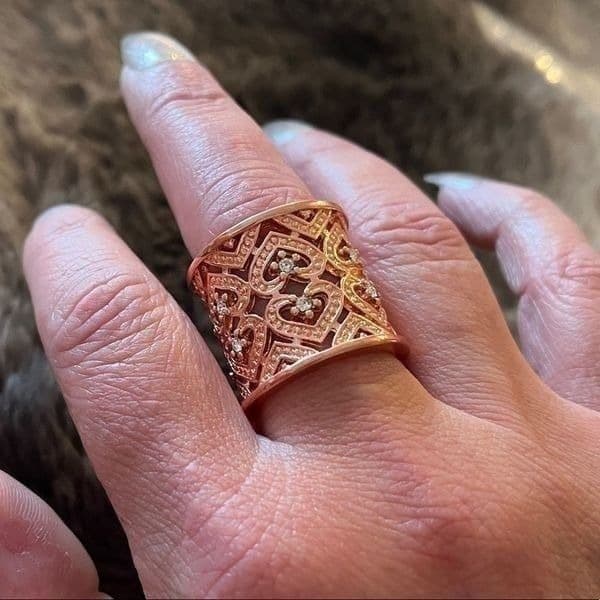The Paris in Rose Golf crystal accented heart cuff open ring - Thumbnail 4