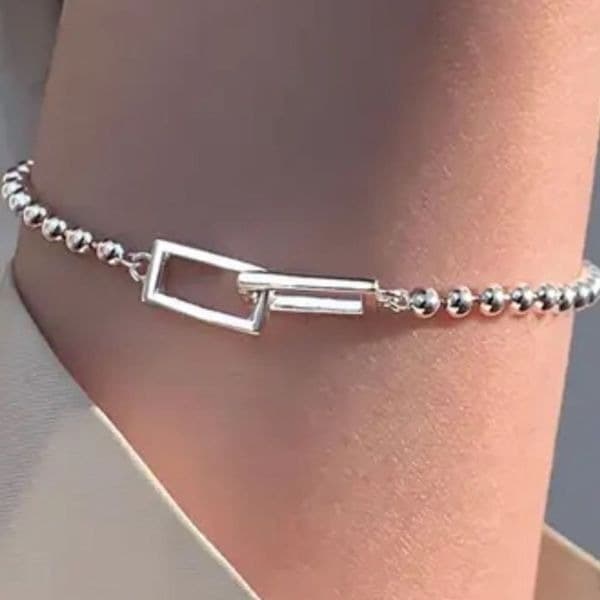 The Cuffing Season Squared Silver Bracelet stamped 925 - Thumbnail 2