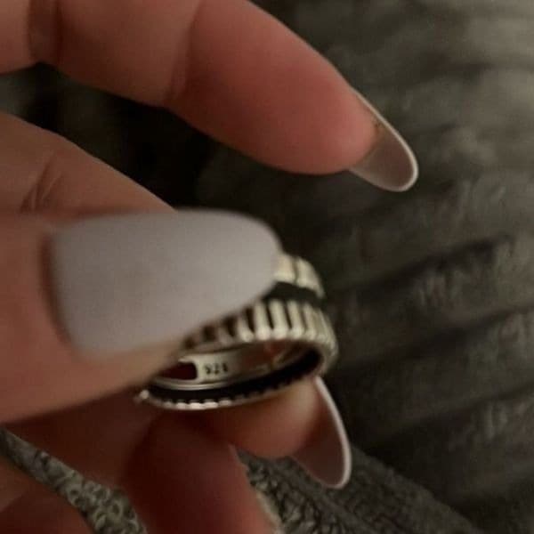 The Black Stripe Ring Adjustable in 925 silver antiqued - Thumbnail 3