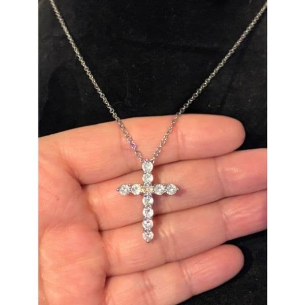 Sparkling Silver and lab created diamond cross pendant on sterling silver chain - Image 1