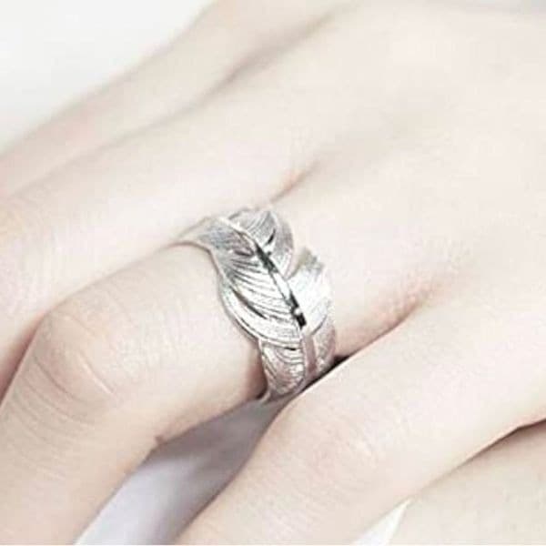 The Dainty Feather adjustable 925 silver ring - Thumbnail 2
