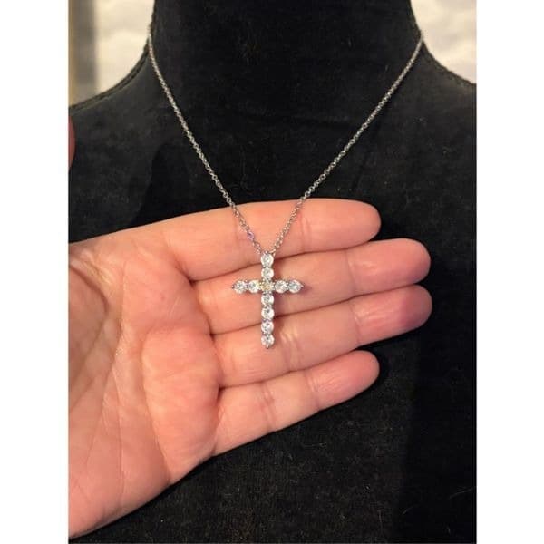 Sparkling Silver and lab created diamond cross pendant on sterling silver chain - Thumbnail 8