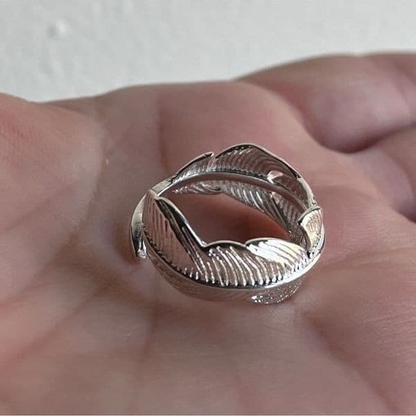 The Dainty Feather adjustable 925 silver ring - Thumbnail 5