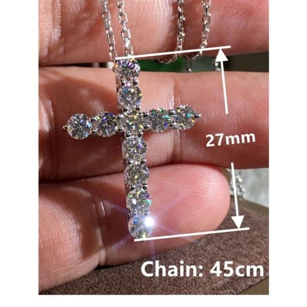 Sparkling Silver and lab created diamond cross pendant on sterling silver chain - Thumbnail 6