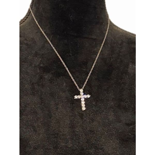 Sparkling Silver and lab created diamond cross pendant on sterling silver chain - Thumbnail 9