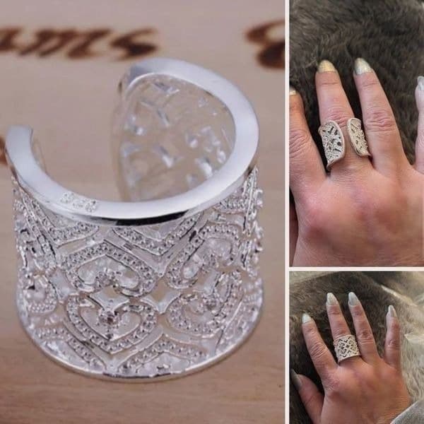 The Paris crystal accented heart cuff open ring - Thumbnail 3