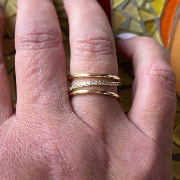The Triple Bling Ring adjustable in 14k gold over 925 with cubic zirconia - Thumbnail 5