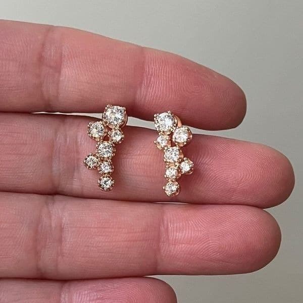 The Dainty Cluster Rose Gold stud earrings with cubic zirconia over 925. - Thumbnail 5