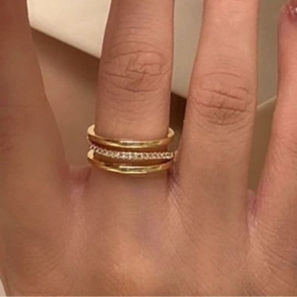 The Triple Bling Ring adjustable in 14k gold over 925 with cubic zirconia - Image 1