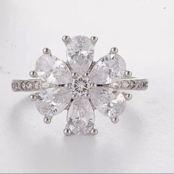 The Floral Mystique silver and white sapphire ring sz 6 - Thumbnail 6