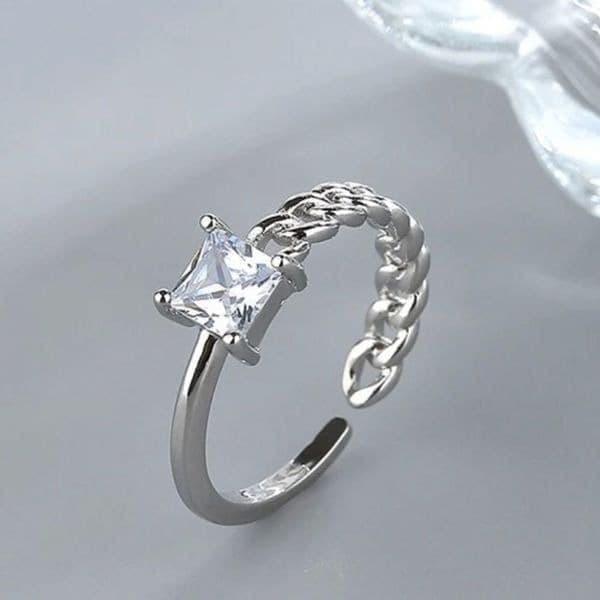 The Multi Ring adjustable 925 half link ring with cubic zirconia - Thumbnail 3