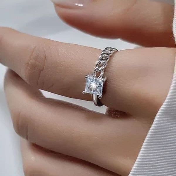 The Multi Ring adjustable 925 half link ring with cubic zirconia - Thumbnail 2