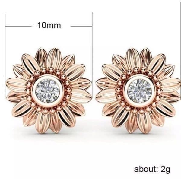 Dainty rose gold and crystal flower stud earrings. - Thumbnail 3