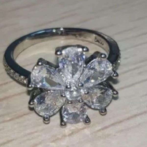 The Floral Mystique silver and white sapphire ring sz 6 - Thumbnail 7