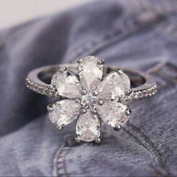 The Floral Mystique silver and white sapphire ring sz 6 - Thumbnail 3