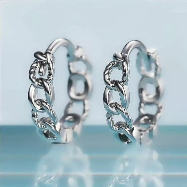 The Mini Chain Hoop dainty 925 silver huggie, hoop earrings. - Image 1